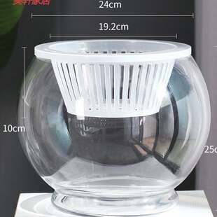 器皿容器培植件玻璃瓶水水圆形绿特大号养物鱼缸花盆花瓶萝摆透。