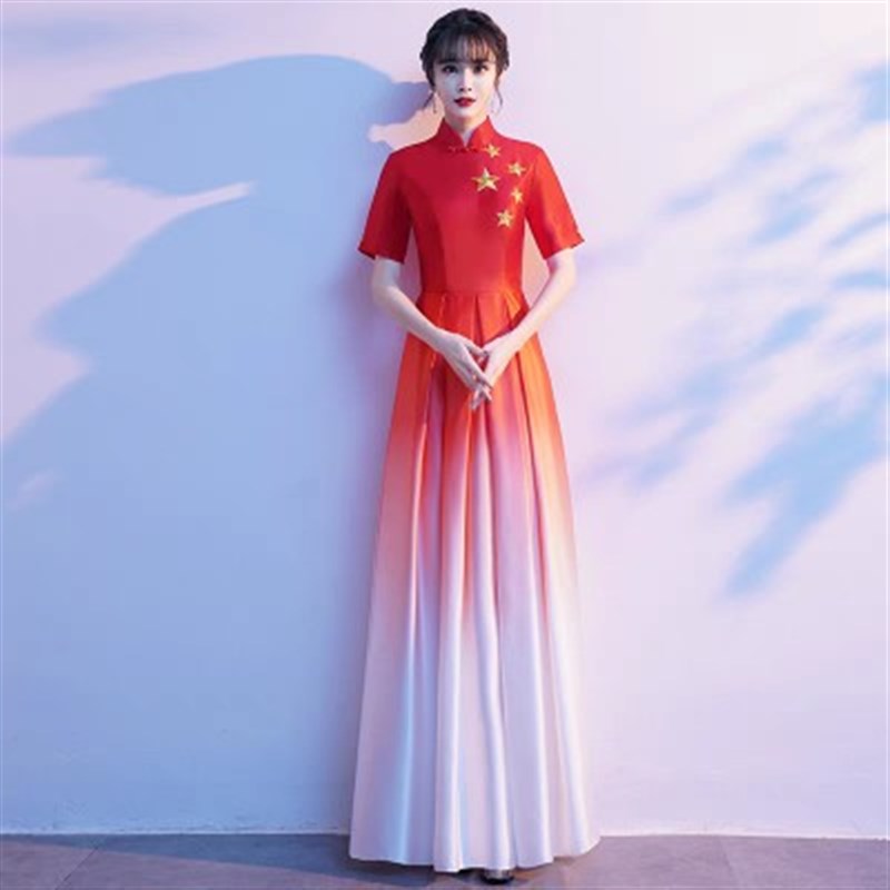 红歌大合唱团演出服初中生长裙指挥朗诵比赛服装大学高中生礼服夏