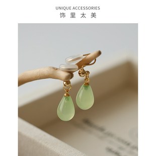 饰里太美清冷气质透明水滴无耳洞耳夹清新森系甜美复古冷淡风耳饰