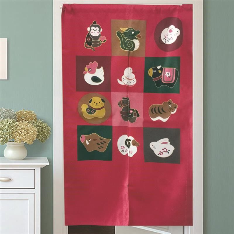 印花烫金七福猫布l艺门帘橱房挂帘卧室隔断帘客厅长帘门帘