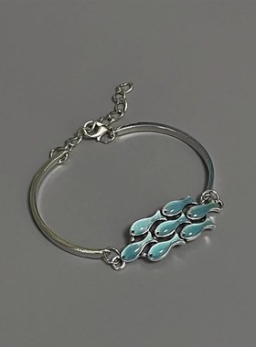 新中式复古金蓝色小鱼半镯拼接手链女轻奢小众精致手镯高级感手饰