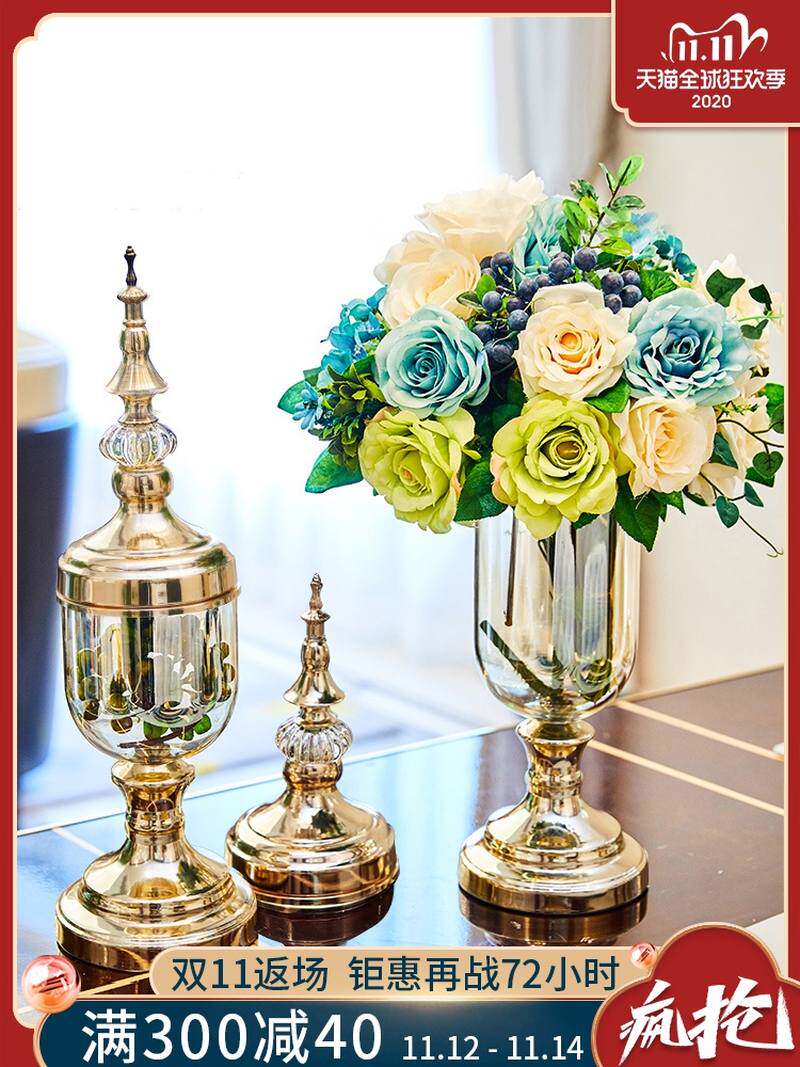 欧式轻奢华餐桌玻璃花瓶摆件新婚礼物客厅酒柜电视柜摆设创意饰品