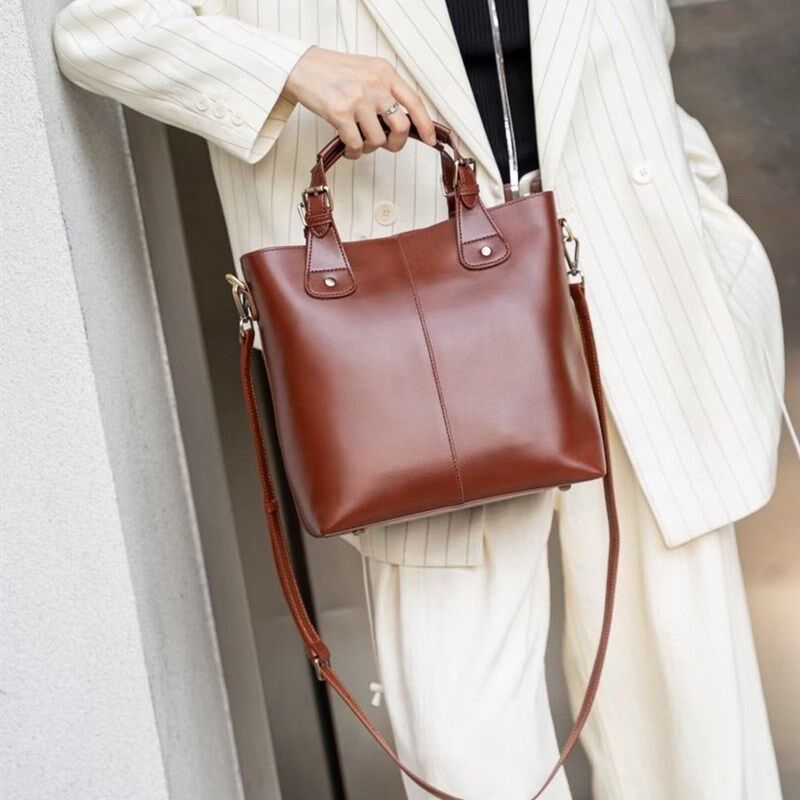 真皮包包女2024新款百搭菜篮子水桶包大容量软牛皮单肩斜挎手提包