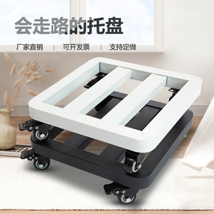 黑白色铁艺花盆底座托盘正长方形带轮可移动M万向轮圆角增高底拖