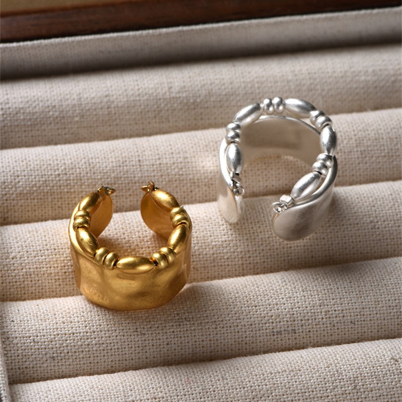 宽面双层不规则开口戒指女轻奢小众设计高级感哑光金属可调节指环