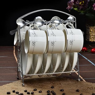 简约金边陶瓷咖啡杯套装 欧式 骨z瓷杯碟下午茶家用小奢华咖啡杯碟