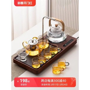 家用玻璃茶壶烧水小茶 电陶炉煮茶器抽水茶盘一体t全自C动茶具套装