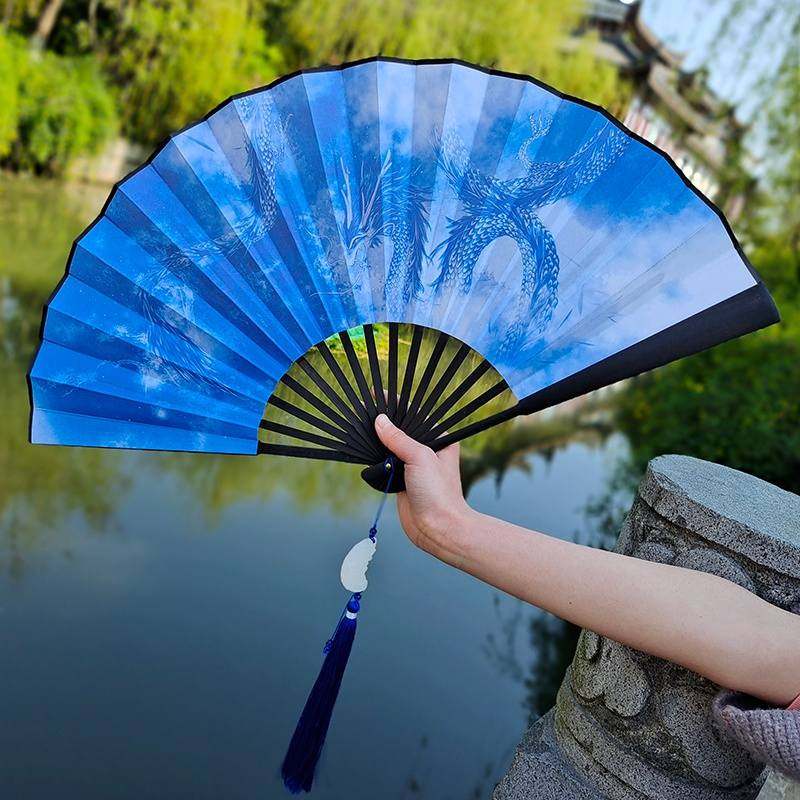 「青龙」古风扇子折扇男生中国风复古竹制绢布可扇风古装汉服扇