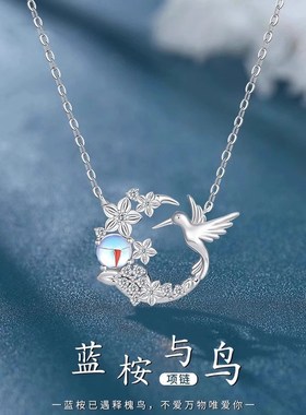 蓝桉与鸟项链女款轻奢小众2024新款爆款纯银吊坠情人节礼物送女友