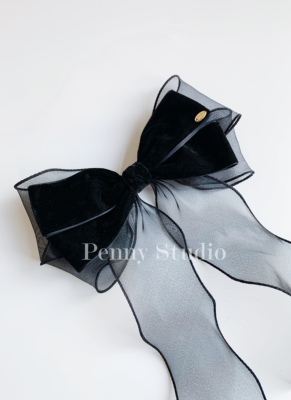 丝绒超大号蝴蝶结发夹顶夹黑色