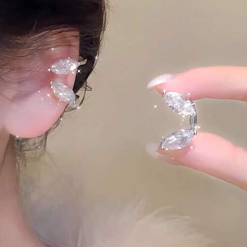 高级感超闪耳骨夹女无耳洞水滴形透明耳挂饰品