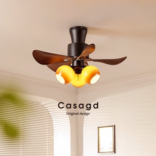 吸古胡桃木色静音风扇灯casa顶灯复 中古风吊扇灯卧室餐厅一体法式