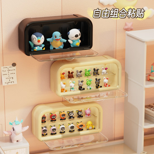 盲盒展示架带灯泡泡玛特萌粒防尘柜亚克力阶梯式手办收纳盒壁挂