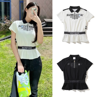 韩版新款高尔夫女装夏季冷感防晒短袖衫户外运动翻领撞色网球上衣