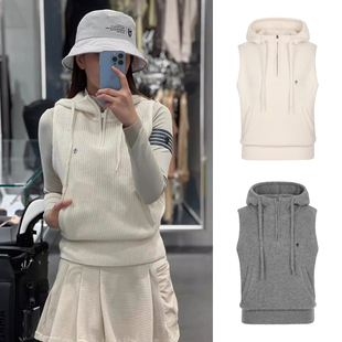 韩国原单高尔夫球服女秋冬弹力保暖针织衫连帽背心气质百搭上衣潮