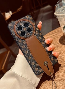 适用华为mate80promax手机壳60pro+女款保护套腕带支架皮质潮牌mate70air挂绳支架80rs非凡大师镜头全包防摔