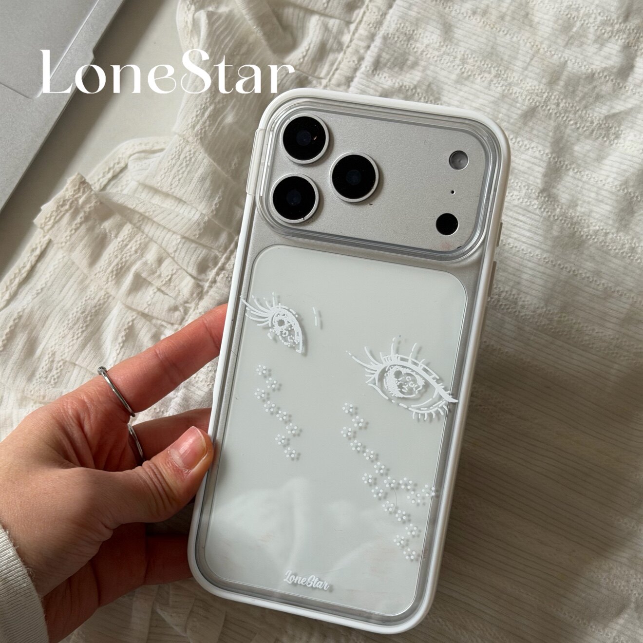 LoneStar原创流泪眼睛简约小众百搭透明贝贝壳印花软壳适用苹果17promax全包大孔手机壳