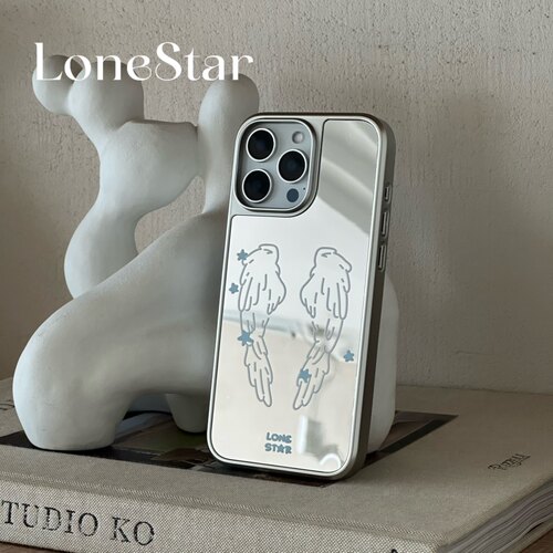 LoneStar原创星星翅膀百搭简约印花镜面电镀银壳适用苹果17promax全包大孔手机壳