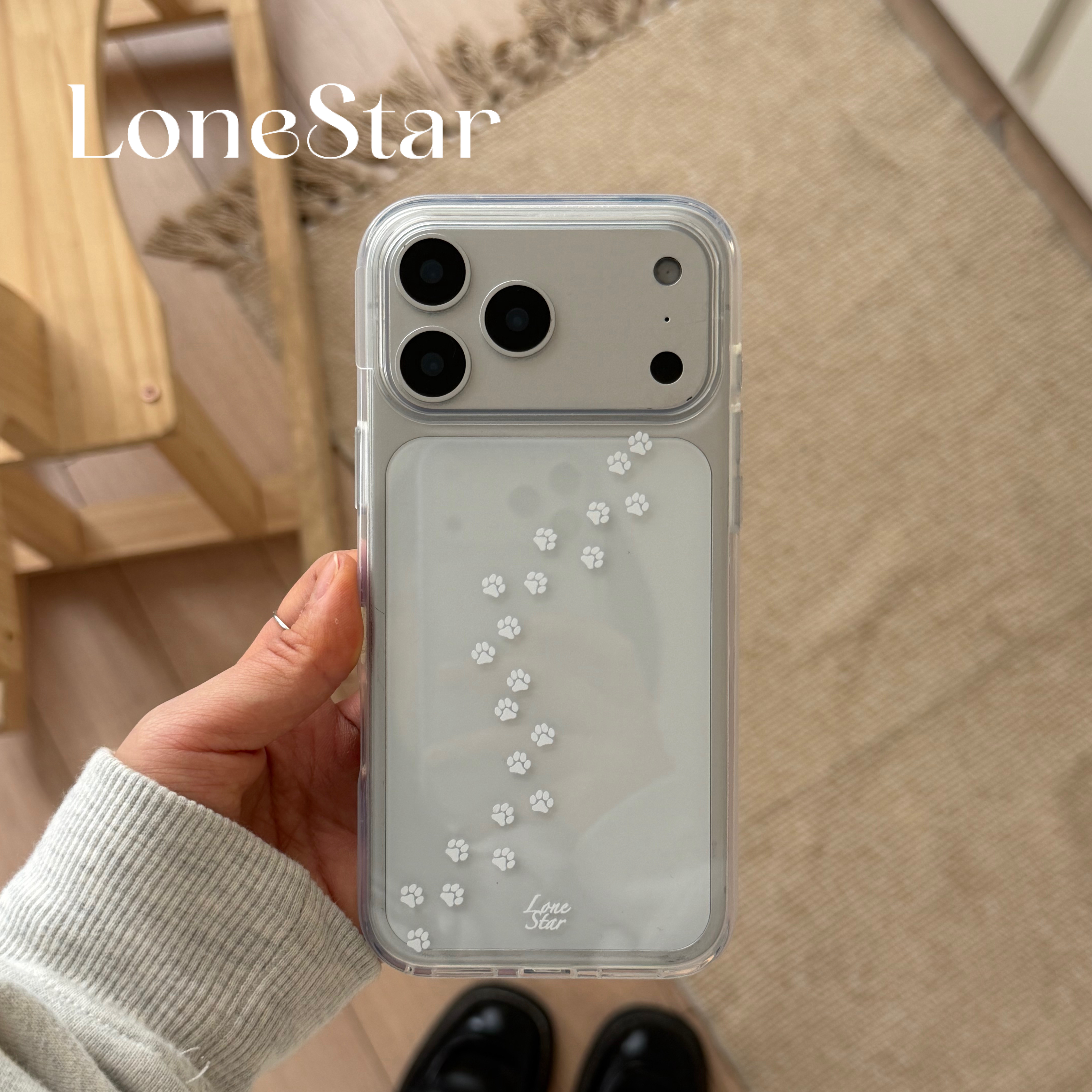 LoneStar原创雪地猫爪复古简约小众百搭透明贝贝壳印花软壳适用苹果17promax全包大孔手机壳