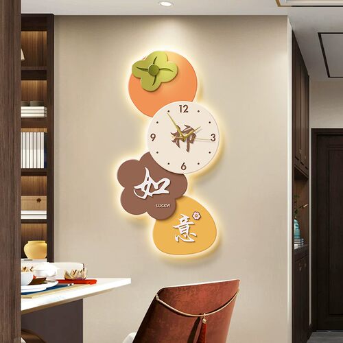 柿柿如意餐厅钟表装饰画客厅挂画