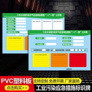 工厂企业一厂一策公示牌重污染天气应急警示牌工厂环境保护贴纸工业污染应急措施标识牌解除运行标识牌