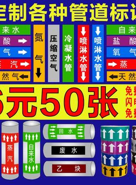 管道标识贴纸标识牌压缩空气管道标识流向箭头色环介质流向标天然气管道标识常开常闭标识牌消防管道标识定制