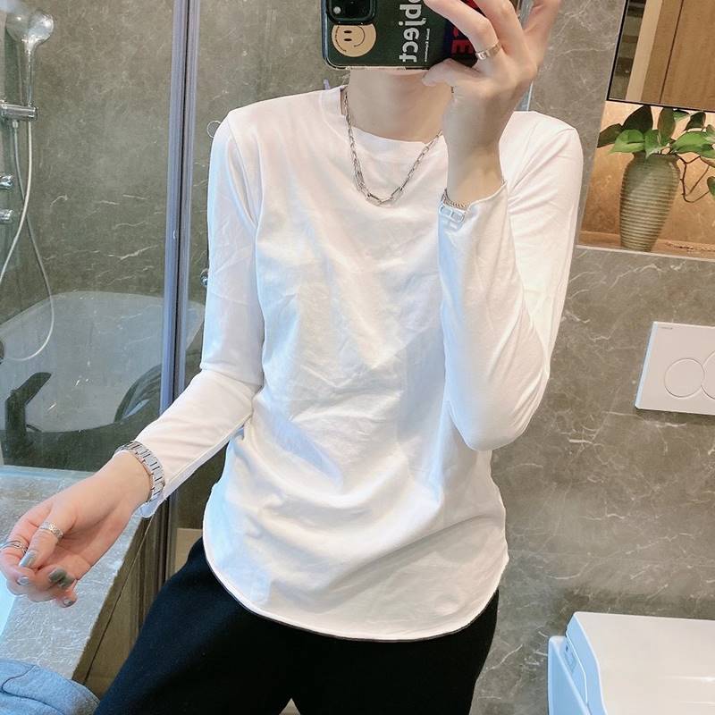 韩国白色长袖t恤女2021年新款秋季女装内搭打底衫上衣服潮中长款