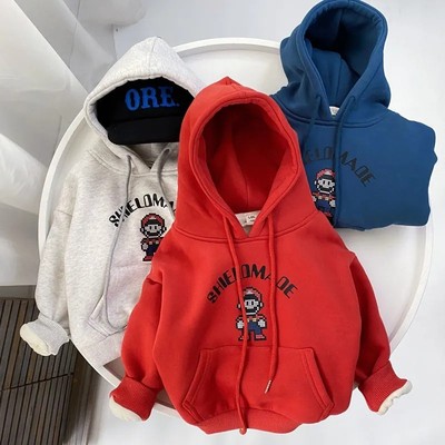 男童加绒加厚连帽卫衣外套上衣