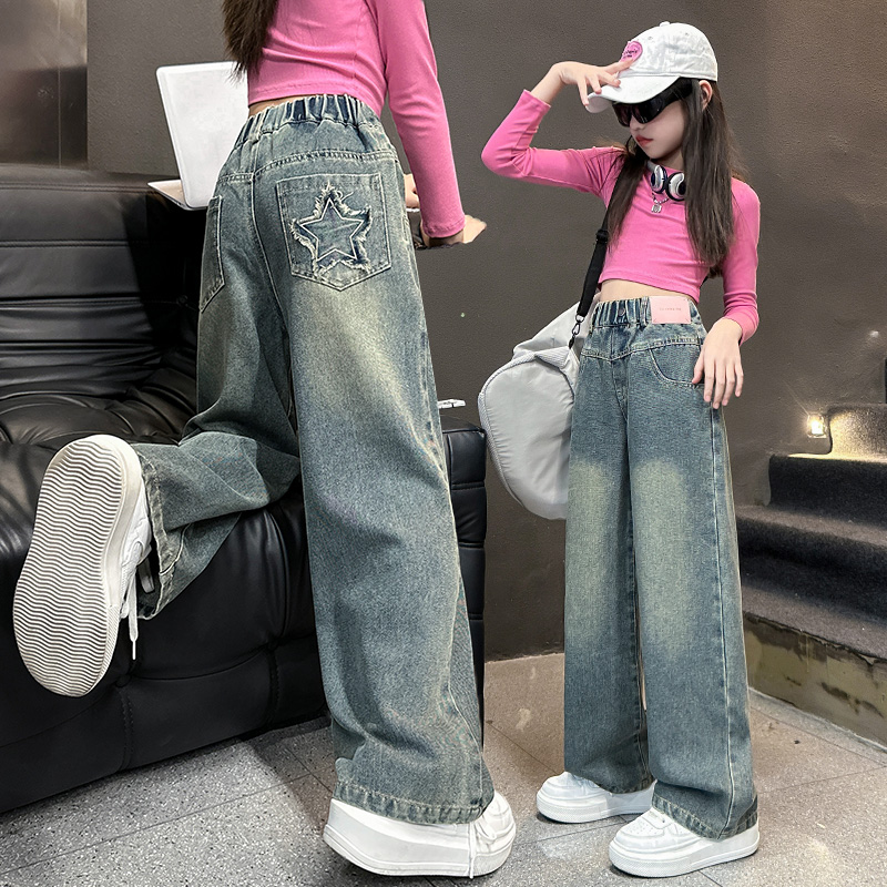 女童秋装裤子女孩牛仔裤初中生