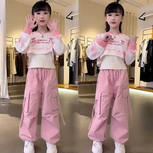 女童春装套装2025新款洋气儿童卫衣时髦春秋大童工装裤运动三件套