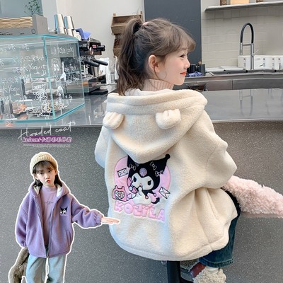 女童加绒外套儿童摇粒绒连帽衣服