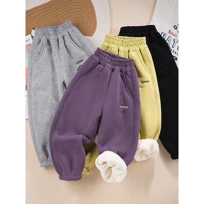 女童加绒束脚裤秋冬一体绒卫裤