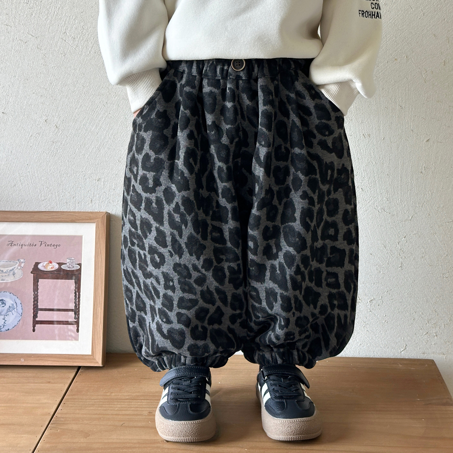 男童裤子加绒宝宝灯笼裤2025新款秋冬季豹纹童装韩版儿童哈伦裤潮