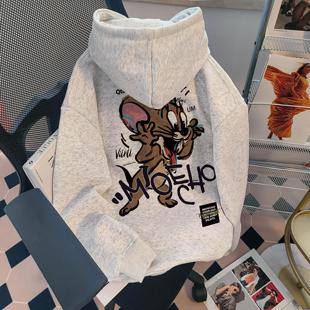 秋冬潮牌猫和老鼠杰瑞印花男女童连帽卫衣中大童加绒加厚外套上衣