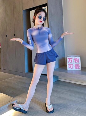 女童紫色扎染分体泳衣套装夏季2025新款儿童女孩时尚速干长袖泳服