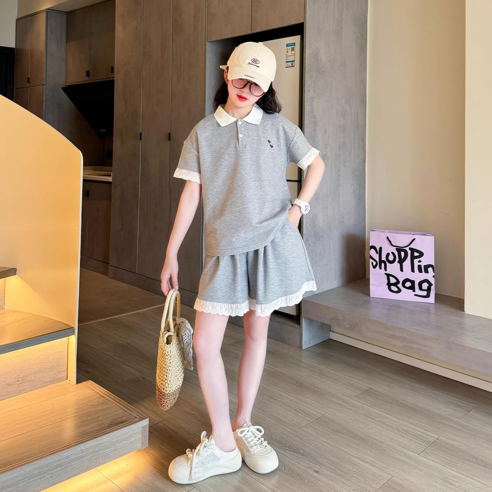 女童运动短袖短裤套装女孩两件套