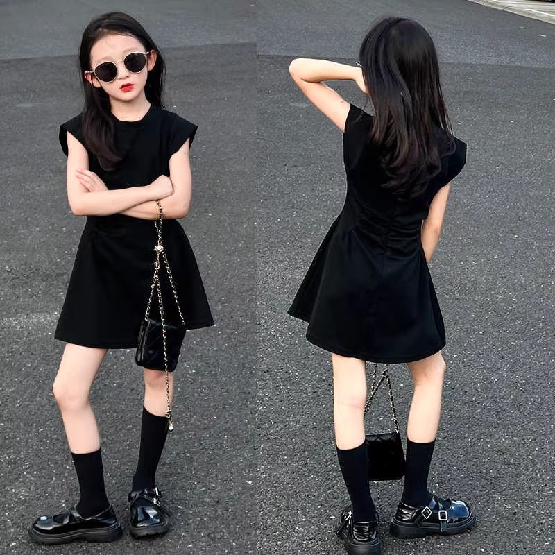 女童慵懒风高级感气质韩系黑色裙