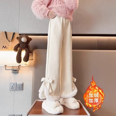 女童加绒阔腿裤秋冬女孩微喇叭裤