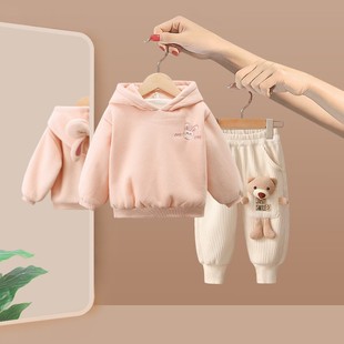 女童套装冬装2025新款宝宝洋气时髦卫衣两件套小童冬季加绒儿童装