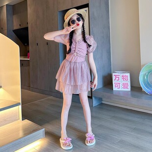 甜美洋气 中大儿童泳装 女童连体泳衣夏季 女孩公主风游泳衣2025新款