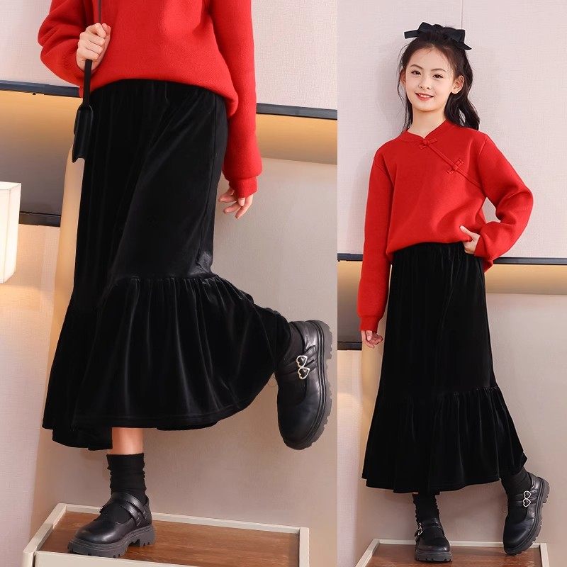 女童半身裙秋冬加绒儿童2025新款金丝绒裙子大童冬季女孩黑色长裙,童装/婴儿装/亲子装,半身裙,淘宝优惠券,粉丝福利购,淘宝优惠卷