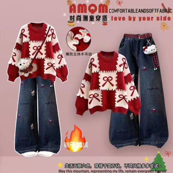 女童圣诞过年穿搭2026马年本命年衣服女童针织毛衣套装秋冬套头衫,童装/婴儿装/亲子装,套装,淘宝优惠券,粉丝福利购,淘宝优惠卷