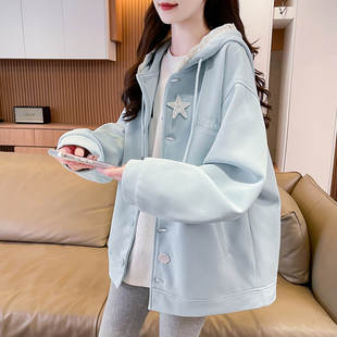 甜美女童学院风花边连帽卫衣外套2025秋季新款初高中学生休闲夹克