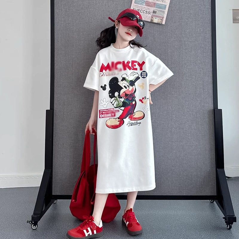 女童长款T恤裙夏季2025新款中大儿童宽松韩版针织连衣裙亲子装潮