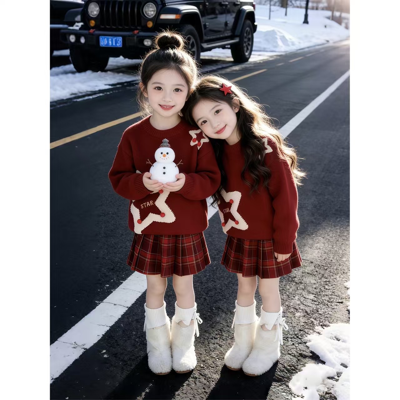 女童毛衣拜年服打底衫2026新款冬季圣诞风红色针织衫短裙jk套装,童装/婴儿装/亲子装,套装,淘宝优惠券,粉丝福利购,淘宝优惠卷