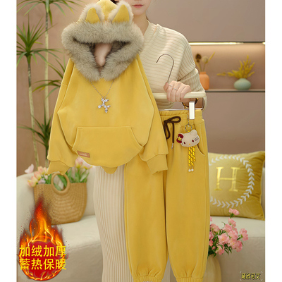 女童双面加绒卫衣卫裤套装一体绒