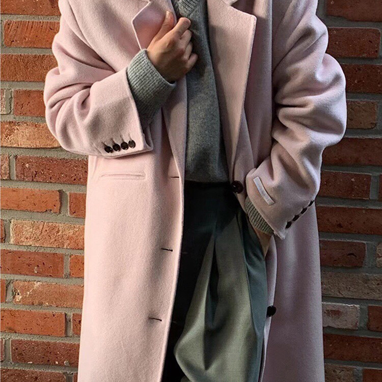 米米设计韩国东大门设计感蜜桃粉洋气通勤宽松外套大衣YS1-11216