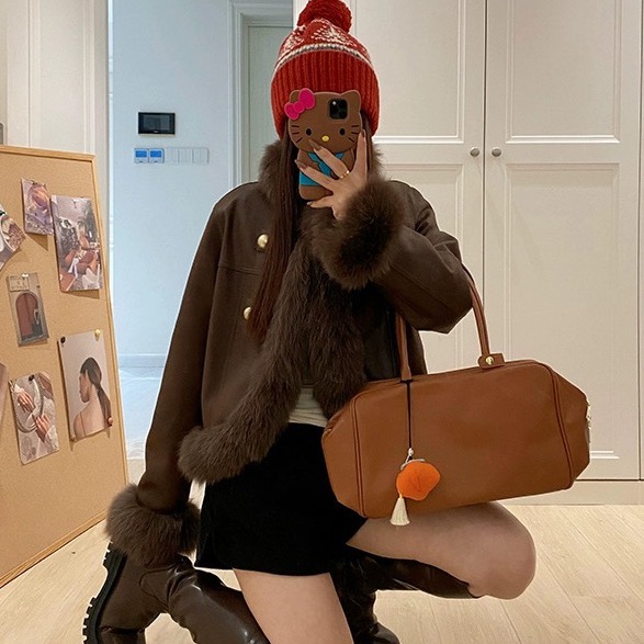 米米麂皮派克鹅绒内胆保暖羽绒服外套(不可拆狐狸毛真毛毛领)CM60