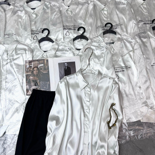 米米大货备足松弛感高级素绉缎真丝条纹衬衫(含30真丝)10766589