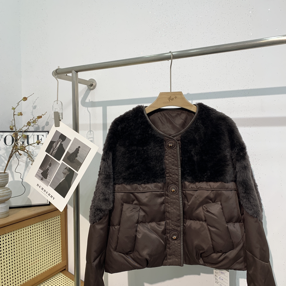 米米冬上新2025爆款羊毛拼接鹅绒服加厚保暖羽绒服外套T-97177-1